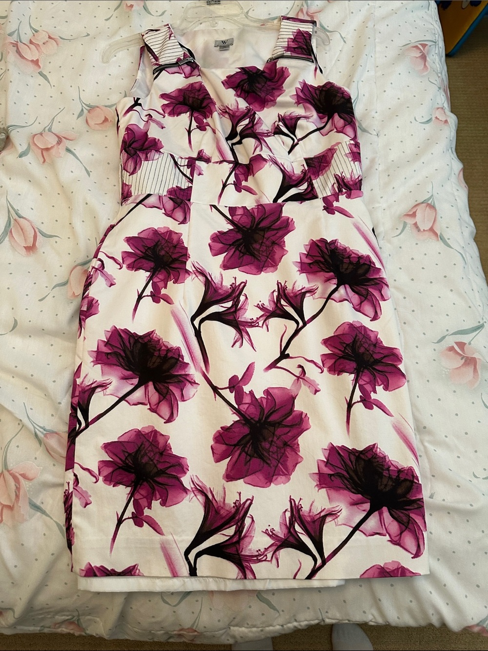 Worthington White Dress with Magenta Floral Print